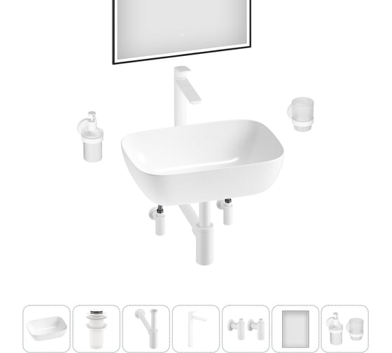 Комплект 7 в 1 Wellsee Lavinia Boho Bathroom Sink накладная раковина 46x33 см 3331110 20219320R