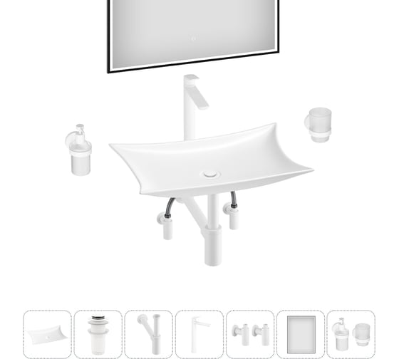 Комплект 7 в 1 Wellsee Lavinia Boho Bathroom Sink накладная раковина 59x39 см 3331111 20219368R
