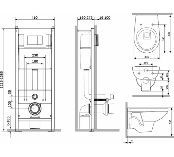 Инсталляция с клавишей, унитазом, сиденьем Damixa Jupiter DX77.IS10101.1738