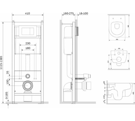 Инсталляция с клавишей, безободковым унитазом, сиденьем Damixa Jupiter DX86.IS10101.1700