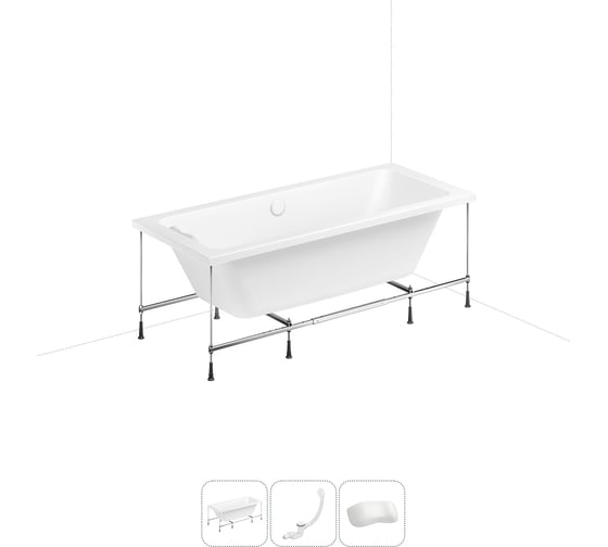 Акриловая ванна Lavinia Boho Pure 20220938R в наборе 4 в 1: акриловая ванна, каркас, слив-перелив, подголовник (цвет набора глянцевый белый) 20220938R