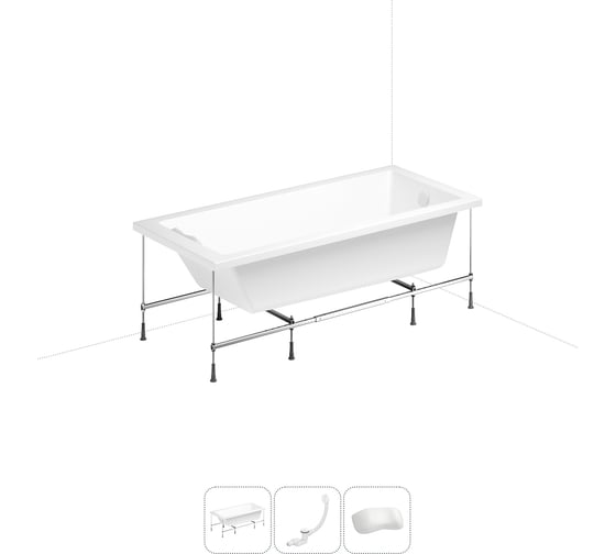 Акриловая ванна Lavinia Boho Element 20220878R в наборе 4 в 1: акриловая ванна, каркас, слив-перелив, подголовник (цвет набора глянцевый белый) 20220878R