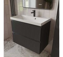 Тумба с раковиной для ванной Mebelvann PULSE 80 см подвеснаяй антрацит/серый , 2 ящика PUL10802701601A