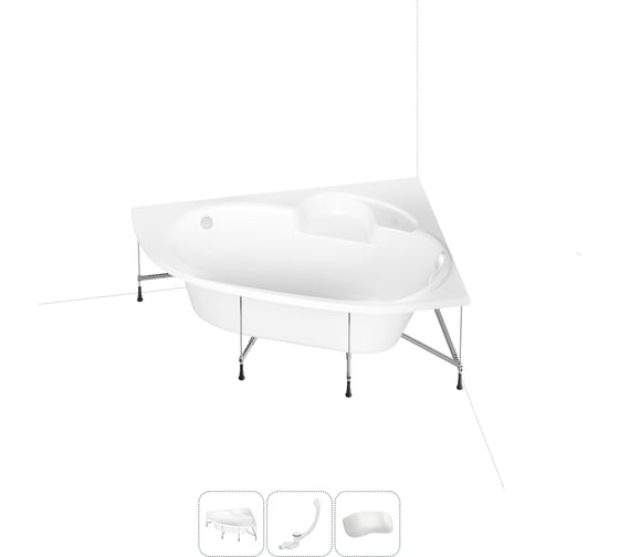 Акриловая ванна Lavinia Boho Bell Pro 20220994R в наборе 4 в 1: акриловая ванна, каркас, слив-перелив, подголовник (цвет набора глянцевый белый)