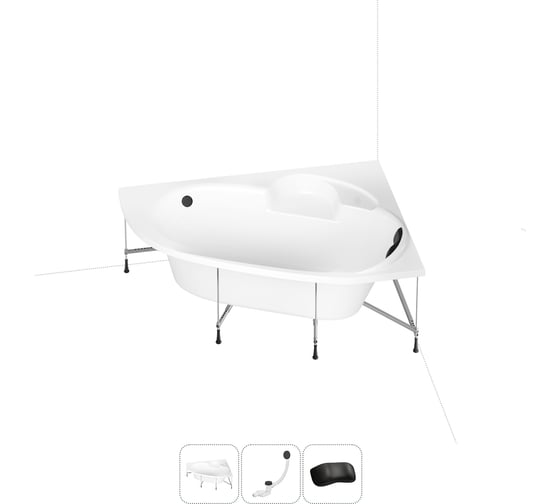 Акриловая ванна Lavinia Boho Bell Pro 20220995R в наборе 4 в 1: акриловая ванна, каркас, слив-перелив, подголовник (цвет набора матовый черный)