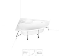 Акриловая ванна Lavinia Boho Bell Pro 20220998R в наборе 4 в 1: акриловая ванна, каркас, слив-перелив, подголовник (цвет набора глянцевый белый)
