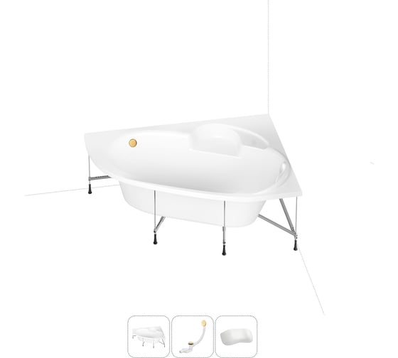 Акриловая ванна Lavinia Boho Bell Pro 20221012R в наборе 4 в 1: акриловая ванна, каркас, слив-перелив, подголовник (цвет набора золото)