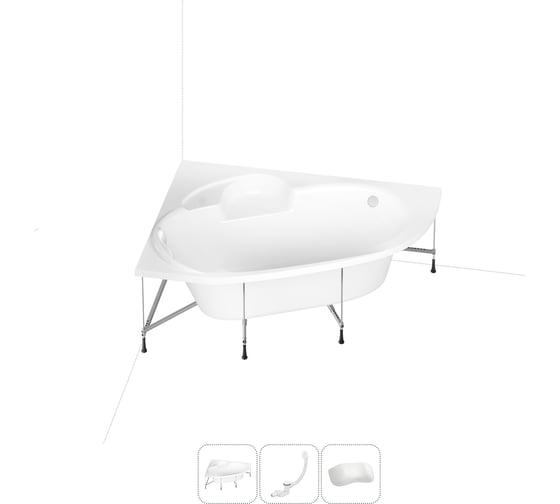 Акриловая ванна Lavinia Boho Bell Pro 20220990R в наборе 4 в 1: акриловая ванна, каркас, слив-перелив, подголовник (цвет набора глянцевый белый)
