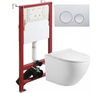 Унитаз подвесной безободковый Agger TORNADO белый с инсталляцией, микролифт, кнопка смыва хром ATI09150+APB100