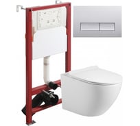 Унитаз подвесной безободковый Agger TORNADO белый с инсталляцией, микролифт, кнопка смыва хром ATI09150+APB200