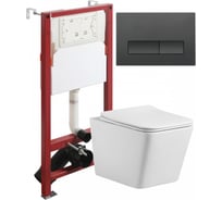 Унитаз подвесной безободковый Agger TORNADO белый с инсталляцией, микролифт, кнопка смыва черная ATI10150+APB244