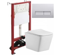 Унитаз подвесной безободковый Agger TORNADO белый с инсталляцией, микролифт, кнопка смыва хром ATI10150+APB200