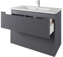 Тумба с раковиной подвесная DREJA EUPHORIA 100 см, 2 ящика, серый базальт матовый 641235 99.2023K