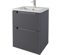 Тумба с раковиной подвесная DREJA EUPHORIA 60 см, 2 ящика, серый базальт матовый 640344 99.2021K