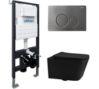 Комплект подвесной унитаз ABBER Rechteck AC1201MB черный матовый с инсталляцией AC0105 и кнопкой AC0121NG никель AC1201MB-AC0105-AC0121NG