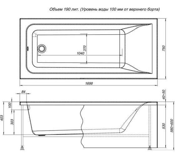 Ванна Aquanet BRIGHT 170x75 см,114 ф/п б/п 347864