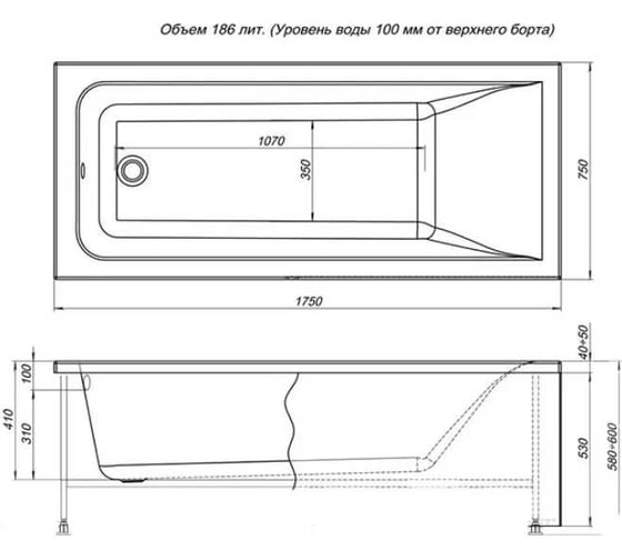 Ванна Aquanet BRIGHT 175x75 см, 85 ф/п б/п 347870