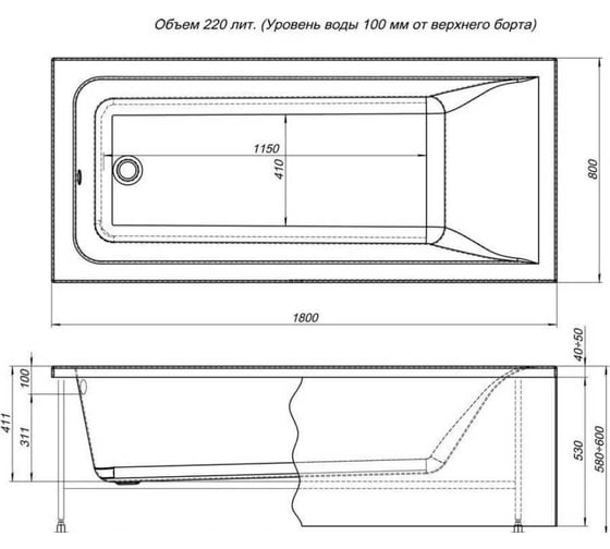 Ванна Aquanet BRIGHT 180x80 см,115 ф/п б/п 347873