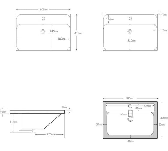 Раковина накладная керамическая Aquanet Flash Mini 605x405x180 342053