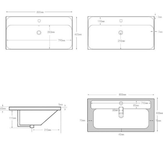 Раковина накладная керамическая Aquanet Flash Mini 805x405x180 342055
