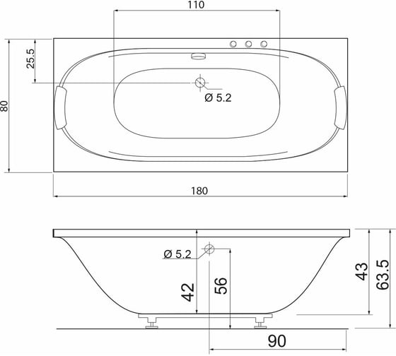 Ванна Цвет и Стиль Домино 180х80, без бортика DLT НФ-00005830