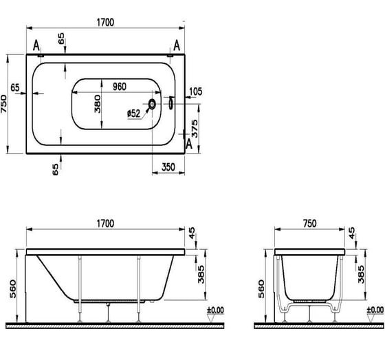 Ванна Vitra Optimum Neo 170x75 см 64570001000