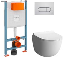Комплект Vitra L-Box Sento Rim-Ex подвесной безободковый унитаз с тонким сиденьем с микролифтом, инсталляцией и клавишей смыва Root Round глянцевый хром 9830B003-7212