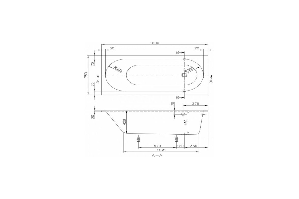 Ванна Villeroy & Boch Oberon шгв 1600x750x450 цвет-белый UBQ160OBE2V-01 -  выгодная цена, отзывы, характеристики, фото - купить в Москве и РФ