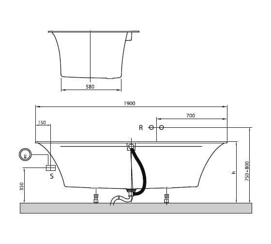 Ванна Villeroy & Boch Squaro Edge 12, шгв 1900х900х450, Quaryl, цвет-белый UBQ190SQE2DV-01