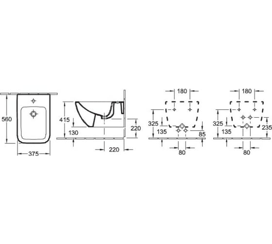 Подвесное биде Villeroy & Boch Verity Line шгв 375x560x285 цвет-альпийский белый 44150001
