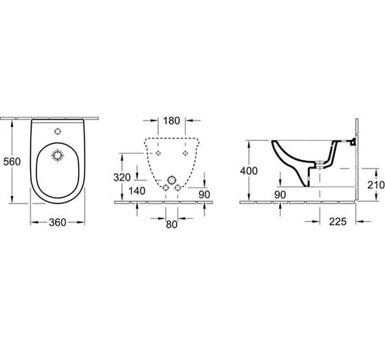 Подвесное биде Villeroy & Boch O'Novo шгв 360x560x310 цвет-альпийский белый 54600001