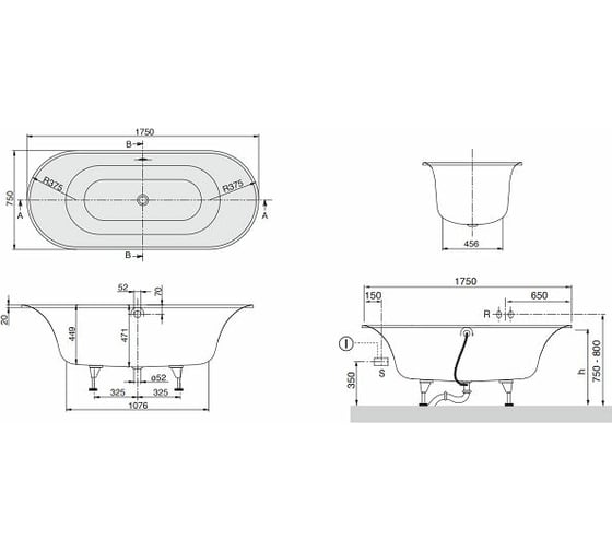Ванна Villeroy & Boch Cetus 1750x750x471 цвет-белый UBQ175CEU7V-01