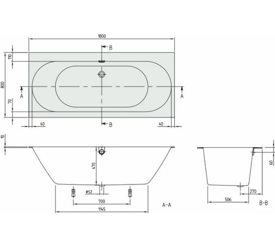 Ванна Villeroy & Boch Oberon 2.0 шгв 1800x800x470 цвет-белый UBQ180OBR2DV-01