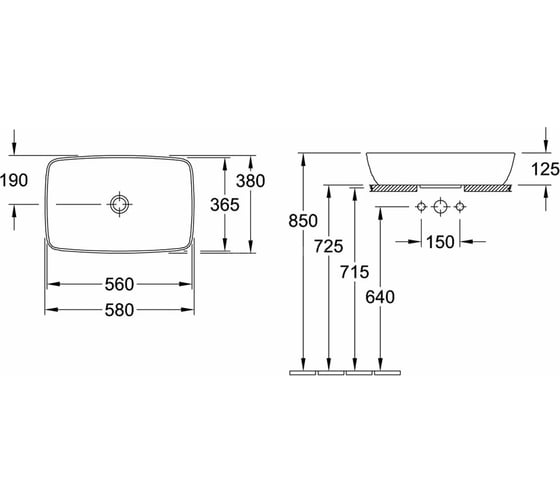 Раковина Villeroy & Boch Artis 580x380x125, альпийский белый 41725801