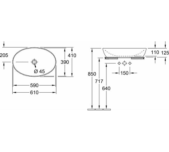 Раковина Villeroy & Boch Artis 610x410x125, альпийский белый 41986101