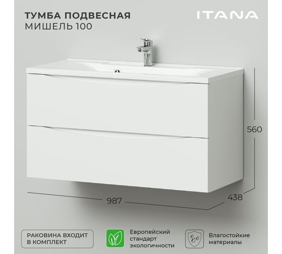 Подвесная тумба с раковиной ИТАНА Мишель 100 4627163086557