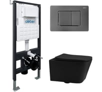 Комплект ABBER подвесной унитаз Rechteck AC1201MB черный матовый с инсталляцией AC0105 и кнопкой AC0120NG никель AC1201MB-AC0105-AC0120NG