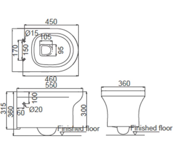 Подвесной безободковый унитаз Creo Ceramique ARCHI с тонкой крышкой микролифт AR1100R+RE1001T/AR1001T