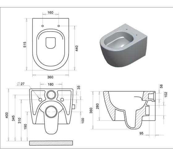 Подвесной безободковый унитаз с сиденьем Turavit Rondo RND 5512+0411/2403