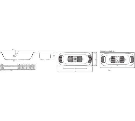Стальная ванна BLB DUO HG 170х75, без отверстий для ручек B75Q