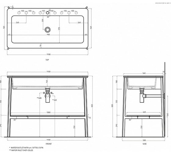 Керамическая раковина CIELO CATINO RETTANGOLE 1 отверстие под смеситель, белая CALAR BIA/1 HOLE