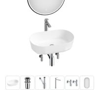 Комплект 6 в 1 Wellsee Bathroom Sink накладная раковина 55x32 см, состоит из 3331109 20219489R