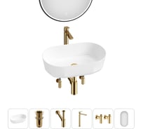 Комплект 6 в 1 Wellsee Bathroom Sink накладная раковина 55x32 см, состоит из 3331109 20219491R