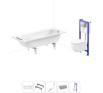 Комплект 5 в 1 Sanitana Europa 2.2 мм, стальная ванна 170x75 см, с инсталляцией и подвесным унитазом BLB 20220813R