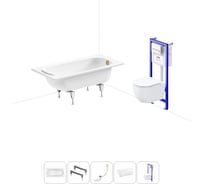 Комплект 5 в 1 Sanitana Europa 2.2 мм, стальная ванна 130x70 см, с инсталляцией и подвесным унитазом BLB 20220776R