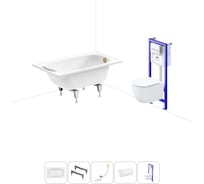 Комплект 5 в 1 Sanitana Europa 2.2 мм, стальная ванна 120x70 см, с инсталляцией и подвесным унитазом BLB 20220768R