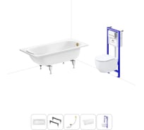 Комплект 5 в 1 Sanitana Europa 2.2 мм, стальная ванна 150x70 см, с инсталляцией и подвесным унитазом BLB 20220792R