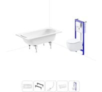 Комплект 5 в 1 Sanitana Europa 2.2 мм, стальная ванна 130x70 см, с инсталляцией и подвесным унитазом BLB 20220774R