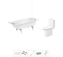 Комплект 5 в 1 Sanitana Europa 2.2 мм, стальная ванна 160x70 см, с напольным унитазом BLB 20220645R
