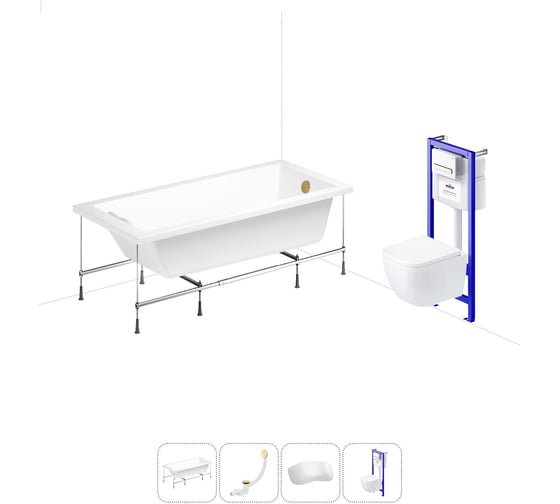 Комплект 5 в 1 Lavinia Boho Catani акриловая ванна 170x80 см, с инсталляцией и подвесным унит 20221104R 1